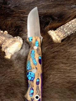 BARK RIVER KNIVES Bark River Gunny CPM 3V Knife Purple Cholla Cactus Handles With Turquoise