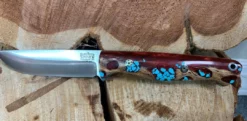 BARK RIVER KNIVES Bark River Gunny CPM 3V Knife - Red Cholla Cactus With Turquoise - Gray Liners - Rampless