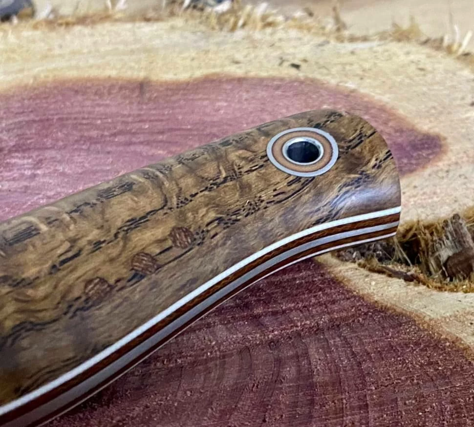 Coupon 🎁 Fiddleback Forge Bushcrafter 4" Blade W/ Curly Ash Handles ⌛ 8 Fiddleback Forge Bushcrafter 4" Blade W/ Curly Ash Handles