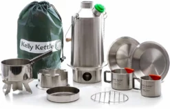 Water Filtration Kelly Kettle Ultimate Base Camp Kit 54 Oz Large Stainless Camp Kettle W/ Stove For Fishing, Hunting, Hiking