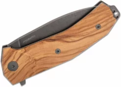 LionSteel Knives LionSteel KUR Flipper 3.43" Black PVD Stonewashed Blade, Olive Handles