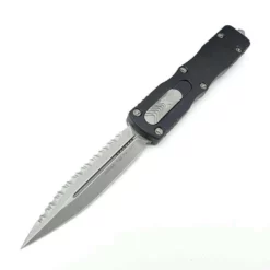 All Knife Brands Microtech 227-12 Dirac Delta D/E - Black Handle - Stonewashed Full Serration