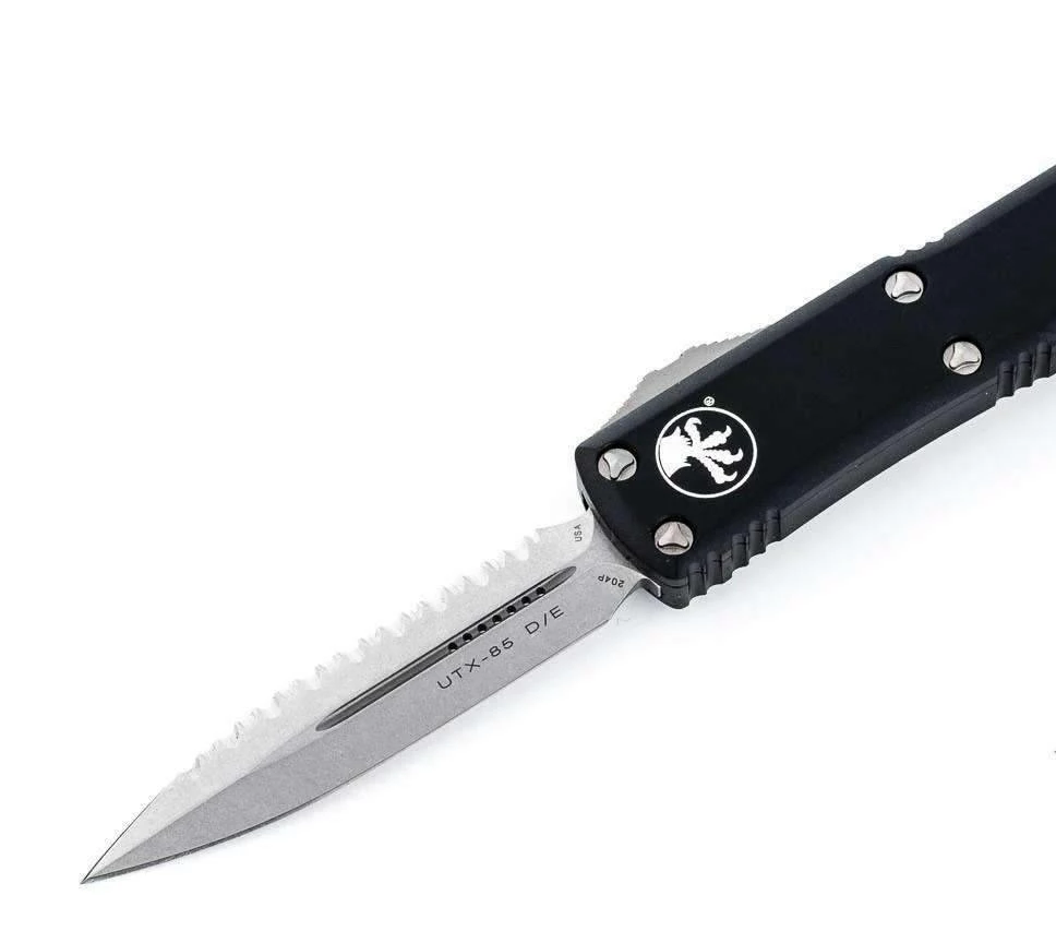 Discount ๐ Microtech 232-12 UTX-85 D/E Black Handle Full Serrations Blade ๐ 3 Microtech 232-12 UTX-85 D/E Black Handle Full Serrations Blade
