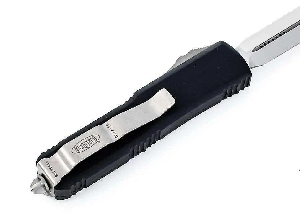 Budget π₯ Microtech 232-6 UTX-85 D/E Black Handle Serration Satin Blade β€οΈ 4 Microtech 232-6 UTX-85 D/E Black Handle Serration Satin Blade