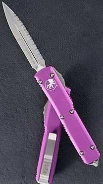 All Knife Brands Microtech Ultratech D/E 122-6VI Satin Full Serrated Violet Knife