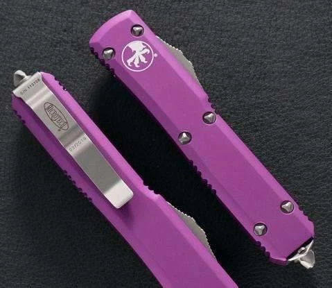 Wholesale ✨ All Knife Brands Microtech Ultratech D/E 122-6VI Satin Full Serrated Violet Knife ❤️ 4 All Knife Brands Microtech Ultratech D/E 122-6VI Satin Full Serrated Violet Knife