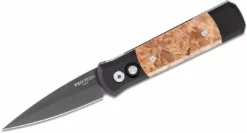 PROTECH KNIVES All Knife Brands Pro-Tech 707 Godson Auto Folding Knife 3.15" Black Handles W/ Maple Burl Inlays