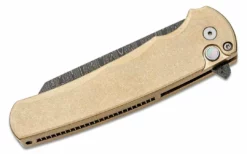 PROTECH KNIVES All Knife Brands Pro-Tech Limited Edition Malibu Flipper Damascus Reverse Tanto Blade, Bronze Handles