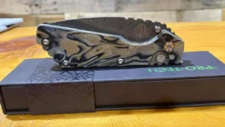 PROTECH KNIVES Pro-Tech Strider SnG Custom Auto Camo G-10 Damascus Blade Pearl Button 2436-DAMASCUS All Knife Brands