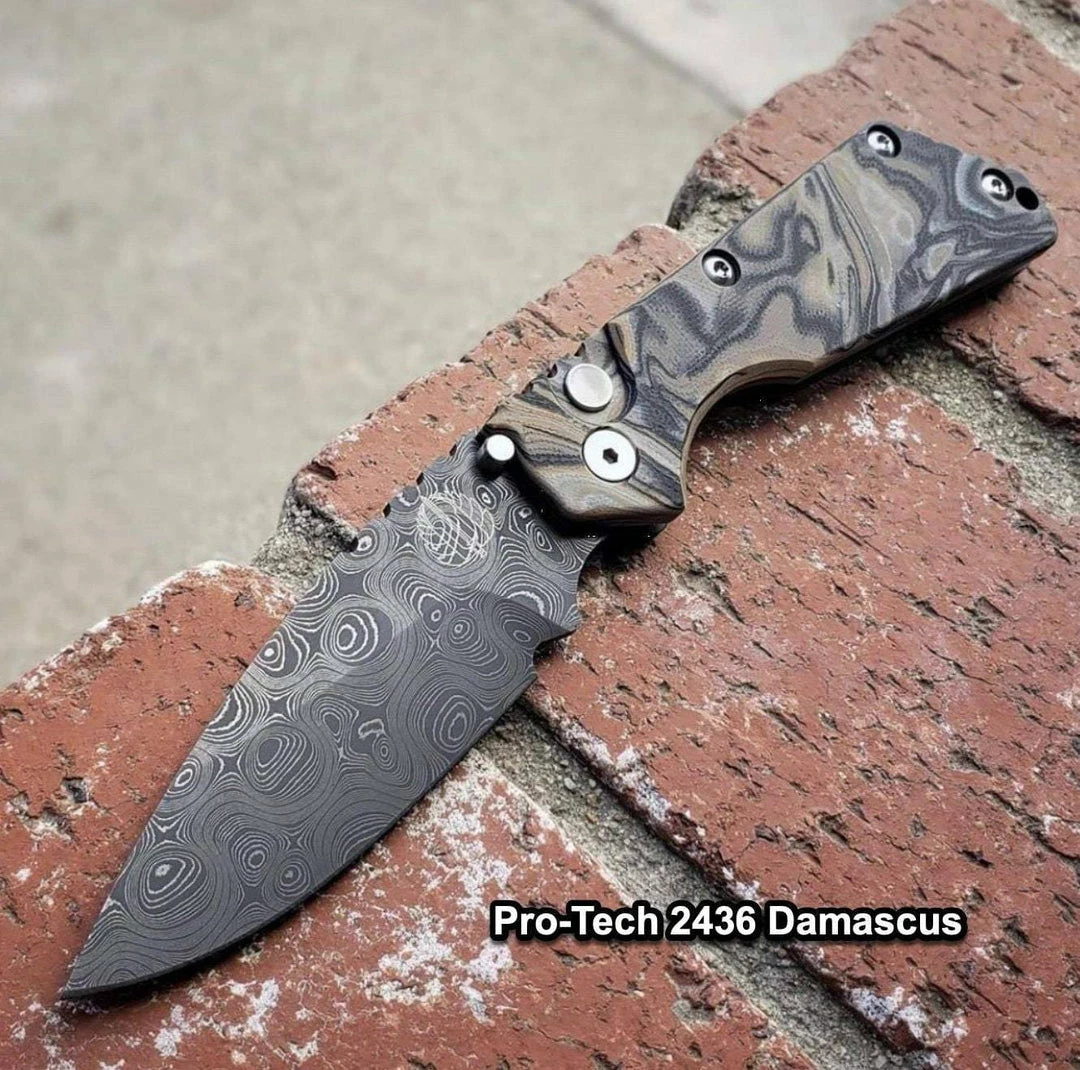 Hot Sale 👍 PROTECH KNIVES Pro-Tech Strider SnG Custom Auto Camo G-10 Damascus Blade Pearl Button 2436-DAMASCUS All Knife Brands 👏 8 PROTECH KNIVES Pro-Tech Strider SnG Custom Auto Camo G-10 Damascus Blade Pearl Button 2436-DAMASCUS All Knife Brands